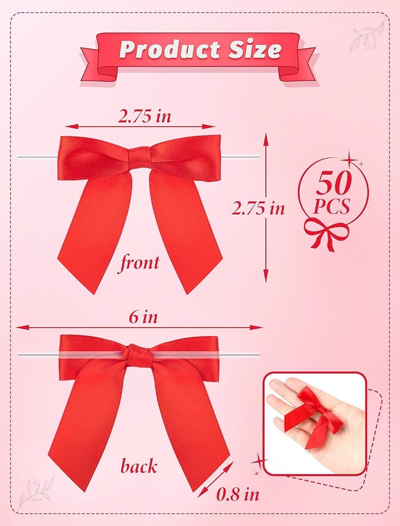 MERDTTES 50Pcs Mini Red Bow 2.75 Inch Twist Tie Bows for Wrapping, Party Decorations, Valentine's Day & DIY Crafts - Image 2